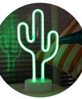 Cactus Neon Night Light With Pedestal LED Sign For Kids Room And Bedroom Decor, Battery Or USB Operated Safe, green glow