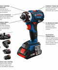 Compact 18V Cordless Drill Driver With Brushless Motor And Rugged Locking Chuck Supporting 5In1 Flexiclick Quick Swap System displayed with various attachments.