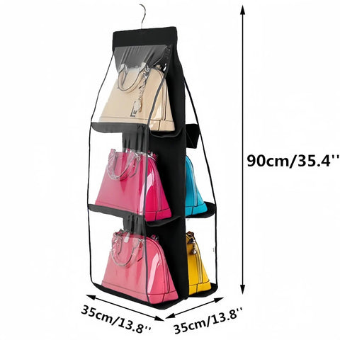 Clear 6 Pocket Hanging Handbag Organizer Over The Door Storage Shelf For Closet Wardrobe Set Of 2, holding colorful purses