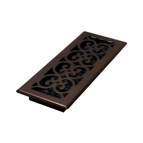 Metal Scroll Floor Vent Cover 4x12 Inch With Adjustable Damper Lever Rubbed Bronze Finish Decorative Floor Register