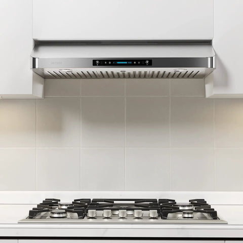 42 Inch Under Cabinet Range Hood With 900 CFM Dual Motors, Four Speed Gesture Sensing And Touch Control, Stainless Steel Kitchen Vent installed