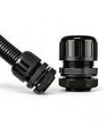 Rock Solid PA66 Nylon Corrugated Conduit Fitting Metric M Screw On Connector with black finish for rugged wiring projects.