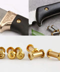 10 Pieces Brass Knife Handle Rivets Set For 5mm Holes with Round Head Hex Bolts Pins, shown with knife handle build