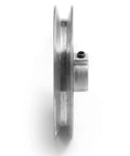 Side view of Heavy Duty Five Inch V Groove Drive Pulley With Five Eighth Inch Bore In Z3A Zinc Alloy Die Cast 34 Degree Groove Fits 4L A Belts