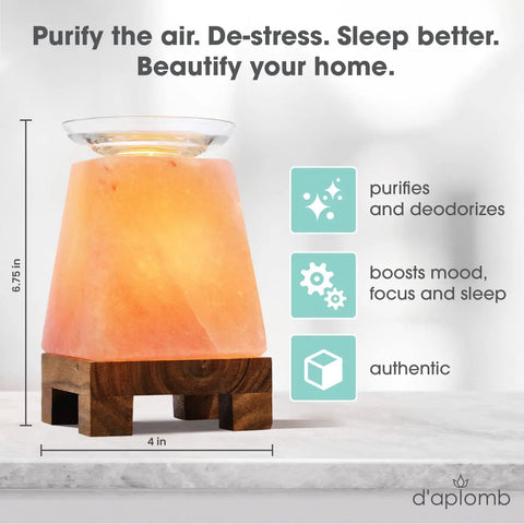 Himalayan Salt Lamp Diffuser With Wood Base And Glass Bowl For Essential Oils Dimmer Light Modern Calming Indoor Decor