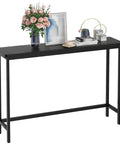 Sleek 39 Inch Console Table For Hallways And Living Rooms In Black Bamboo Finish, displaying decor items, narrow entryway sofa table view.