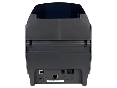 Heavy Duty Dual Sided ID Card Printer Boasting 300DPI Dye Sublimation Power And Zero Hassle Straight Plug Play USB Ethernet Access, back view showing ports.