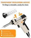 Digital Vacuum Desoldering Station With Built In Vacuum Pump showing transparent desoldering groove and iron gun details.