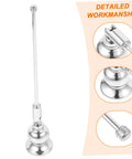 Christmas Metal Candle Fire Extinguisher Cap With Long Handle, Effortless Tealight Snuffer to Knock Out Flames Without Oil Spritz, Keeps the Wick Intact for a Clean Burn, Must-Have Holiday Party Essential and Cozy Winter Cabin Gear, shiny metal design with extended shaft.