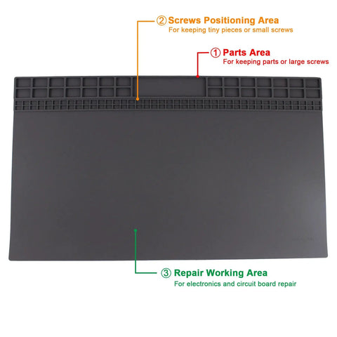 Extra Large Soldering Mat With Wrist Strap And Grounding Accessories, 23.6 By 13.8 Inches, heat resistant silicone mat with compartments for repair