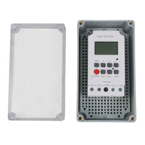 Straight Up Heavy Duty Digital Timer Switch With Damn Accurate Second Timing Rock Solid 25 Amp 220 Volt IP66 Weatherproof Relay Box, open view.