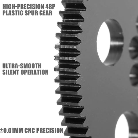 High-precision 48P POM spur gear for RC cars with ultra-smooth and silent operation, CNC machined for precision.