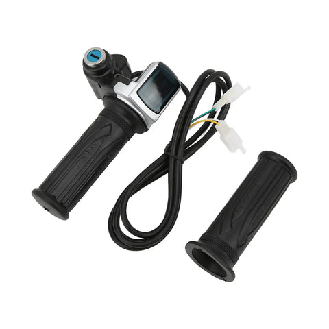 Brushed 36V 25A Ebike Controller And Twist Throttle Kit With Real Time Battery Display And Locking Handle, black grips and connectors