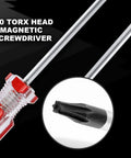 Top-Shelf T10 Security Torx Screwdriver Equipped with a Magnetic Tip and Insulated PVC Handle, Made of Rust-Resistant Chrome Vanadium Steel for Heavy-Duty Repairs, showing T10 Torx head.