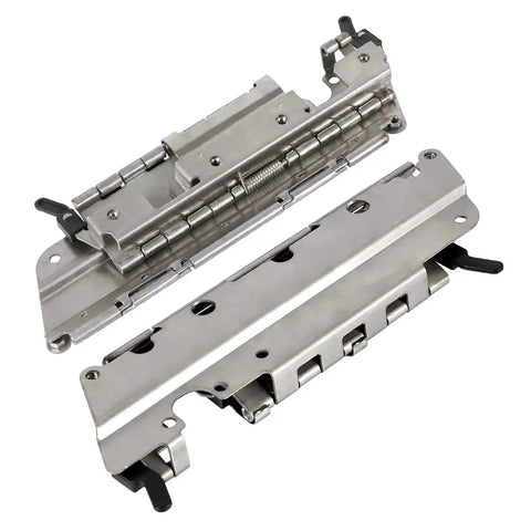 Chrome Saddlebag Latch Kit With Keys And Locks, Theft Deterrent Lock Covers, Easy Install Hardware Set For Touring And Cruiser Saddlebags, Fits 1993 to 2013 US Stock, showing latch mechanism close-up.