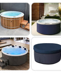 Round Hot Tub Cover For 90 Inch Spa, Waterproof UV Resistant Outdoor Protector With Elastic Hem displayed on outdoor spa