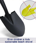 Close-up of a Kids Beach Shovel For Digging And Gardening 28 Inch Metal Shovel With Short Handle Durable Green showing sturdy metal head.