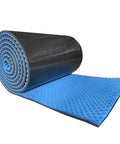 Top Tier Sound Dampening Egg Crate Acoustic Foam Rolls Self Adhesive Wall Treatments For Home Studios Chill Out The Echo Super Easy Cut And Stick Flame Retardant Blue roll with blue textured surface.