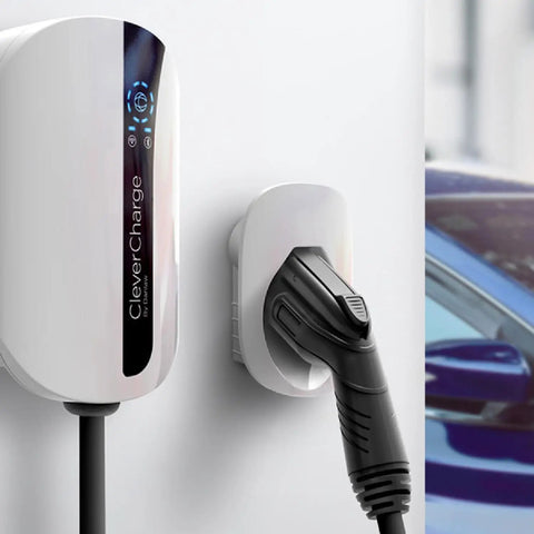 Level 2 EV Charger With CleverKey AI, 48A 240V J1772 EVSE, WiFi Enabled, hardwired wall unit and plug with visible cable