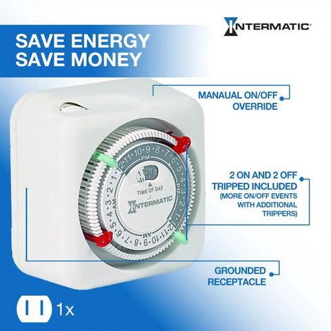 Versatile Indoor 24 Hour Mechanical Timer For Lamps And Appliances With Manual Override and Two Daily On Off Settings