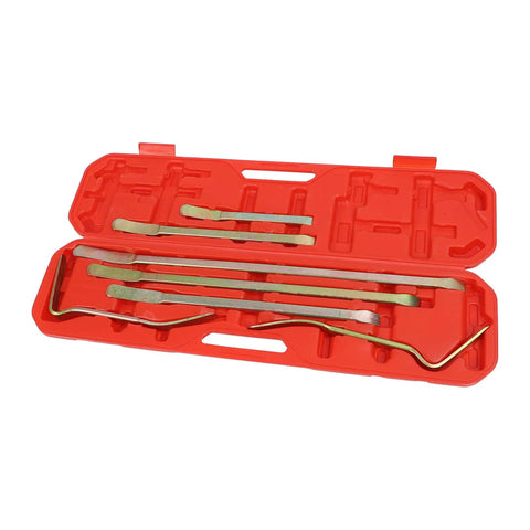 7 Piece Auto Body Repair Pry Bar Set With Curved And Straight Rods For Dent Removal On Cars And Trucks in red carrying case