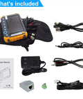 5 Inch 4 In 1 CCTV Monitor Tester with accessories including cables, adapter, and manual