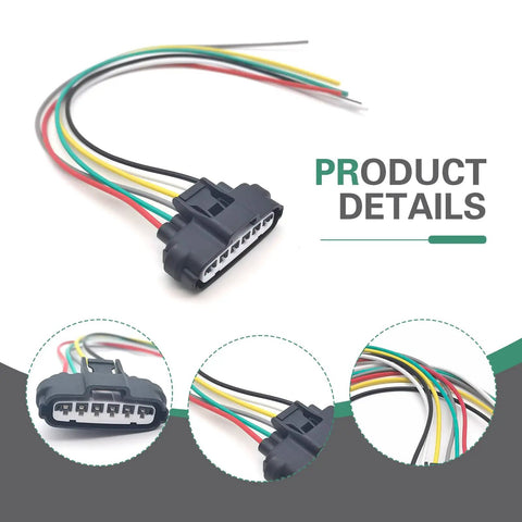 2-Piece Plug-N-Play Throttle Body Pigtail Connector Kit For TPS Throttle Position Sensor Repair 6-Pin Wiring Harness Adapter