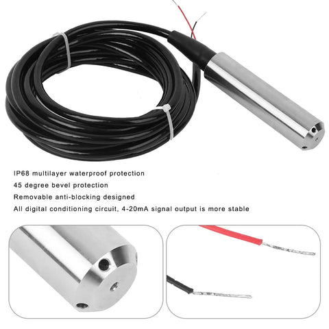 24 Volt DC Liquid Level Sensor With Four To Twenty Milliamp Output 0 To One Meter Range Throw In Type Probe Transmitter stainless steel