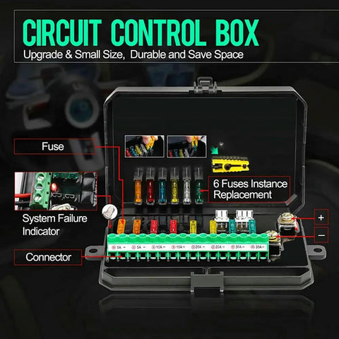 Interior view of 8 Gang Car Switch Panel With LED Automatic Dimmable Backlight Universal Switch Box for trucks and off-road rigs.