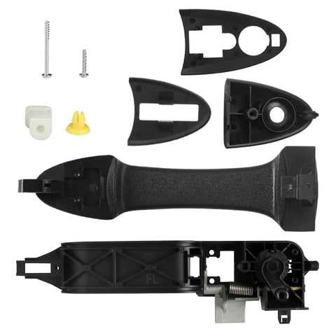 No Hassle Straight Swap Exterior Door Handle Repair Kit For 2000-2007 Ford Focus Driver Side with screws and components.