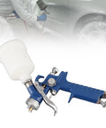 Keenso Pneumatic Paint Spray with Transparent Pot showing blue spray gun with clear paint cup for precise atomization.
