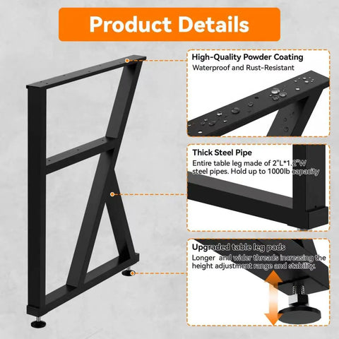 Built Different Industrial Metal Table Legs 30 By 24 Inch Heavy Duty Stand showcasing thick steel pipes and adjustable leg pads.