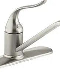 Coralais Three Hole Kitchen Faucet With Eight And A Half Inch Spout, Single Lever Handle, Matching Brushed Nickel Sidespray, USA Built