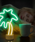 Palm Tree Neon Light With Stand For Bedroom And Game Room In Green And Yellow Colors Battery Or USB Powered Coconut Trees Sign