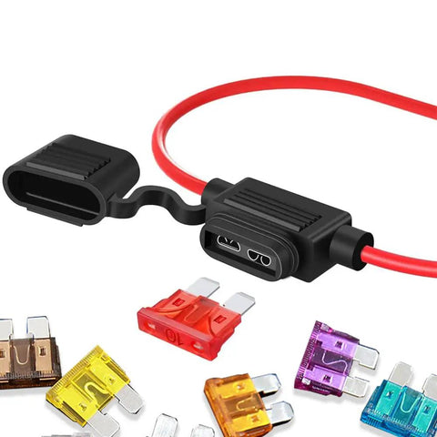 Premium Heavy Duty Universal Auto Blade Fuses Assortment Kit With Fuse Removal Tool, showing assorted blade fuses and removal tool.
