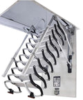 Game Changer Electric Attic Ladder Pull Down Design With Comfort Grip Armrests For Effortless Ceiling Access Built From Heavy Duty Titanium Alloy For Rock Solid Daily Use And Super Easy Setup viewed from inside the attic with ladder extended.