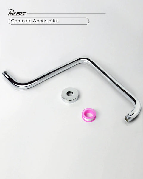 Shaped S Shower Arm With Flange Chrome High Rise Extension For Rain Shower Heads, 16.65 Inch Length And 11.81 Inch Extra Height