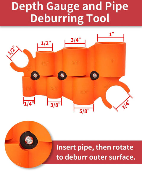 Vorhixa 12-piece orange depth gauge and pipe deburring tool set with 5 blades for PEX pipes, front view
