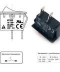 Beefy SPST Rocker Switch 2 Pin 16A 125V Or 12A 250V Push Button Control electrical schematic and parameters
