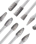 Eyech 10pc tungsten carbide burr set with 1/4 inch shank; double-cut burrs for steel and wood carving