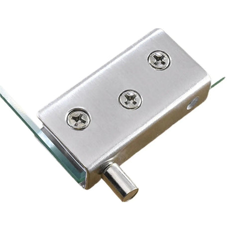 Close-up of Two Pack Glass Pivot Hinge Set Stainless Steel For Cabinet Doors With Soft Close Hydraulic Damper Hidden Rotation Axis