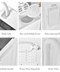 Compact Twin Tub Portable Washing Machine With Separate Wash And Spin Dryer Dual Timer Knobs Auto Drain Pump Fits Any Small Room Light Grey White featuring water inlet, portable handle, and easy-clean filter.