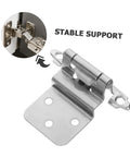 Unomor inset cabinet hinge, self-closing with mounting plate, metal finish for kitchen and bathroom cabinets.