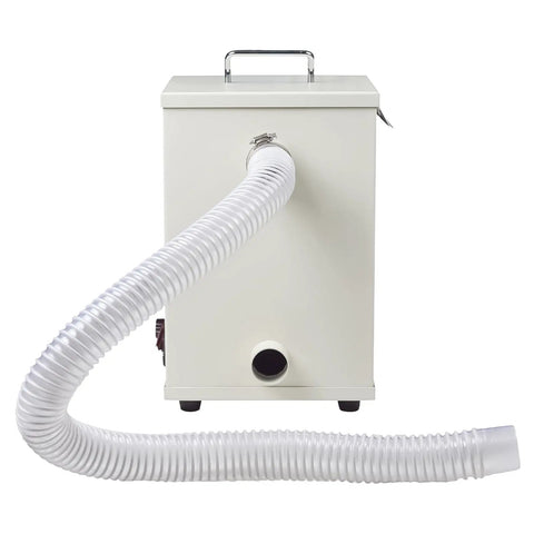 Badass 1000W Dental Vacuum Dust Extractor Packing Killer Suction Clears Shop Dust In Record Time Lab Dust Collector Machine With Smooth Speed Toggle Rig For Clinics, rear view showing connected hose.