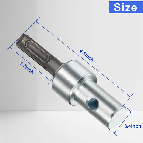 Heavy Duty 3/4 Inch Garden Earth Auger Drill Adapter With 2 Slot Shank in hardened steel showing detailed size dimensions