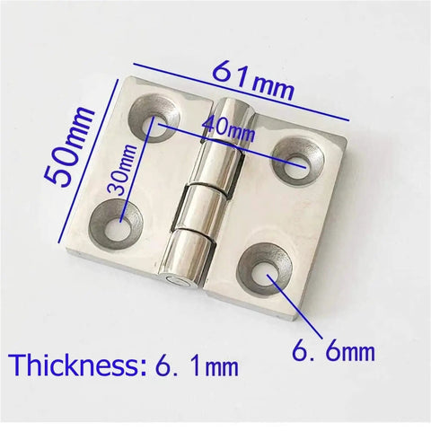 Stainless Steel T-Hinge Door Cabinet Brace Machine Hardware CL50 Heavy Duty 1Pcs shown with dimensions, 61mm x 50mm, 6.1mm thick.