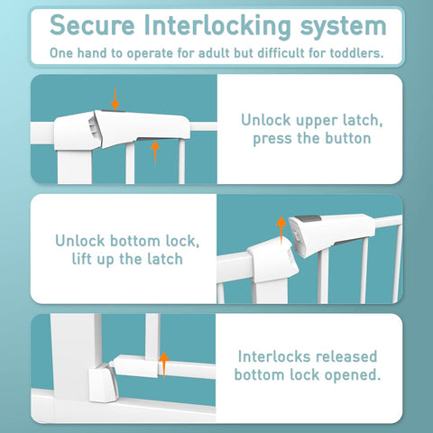 Secure interlocking system for Ultra Tall 38 Inch Baby And Pet Gate For Stairs And Doorways Auto Close Metal Safety Gate Pressure Mounted
