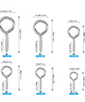 Diagram of 100 Piece Eye Bolts And Eye Screws Hooks Set For Hanging Crafts DIY Projects, assorted M2.5 M3 M4 sizes with dimensions