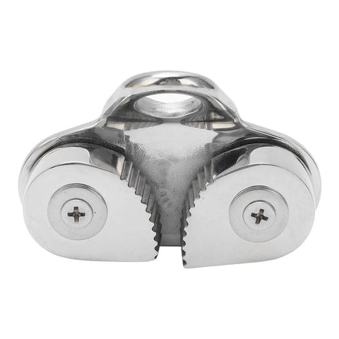 Front view of Beefy 316 Stainless Steel Cam Cleat With Rustproof Design, 6 To 15mm Rope Fit, includes fairlead ring for smooth line feeding