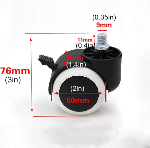 Slick Rolling Office Chair Wheels With Silent Non Marking Pu Twin Rollers For Smooth Desk Ride And Hardcore Floor Guarding, 50mm size.